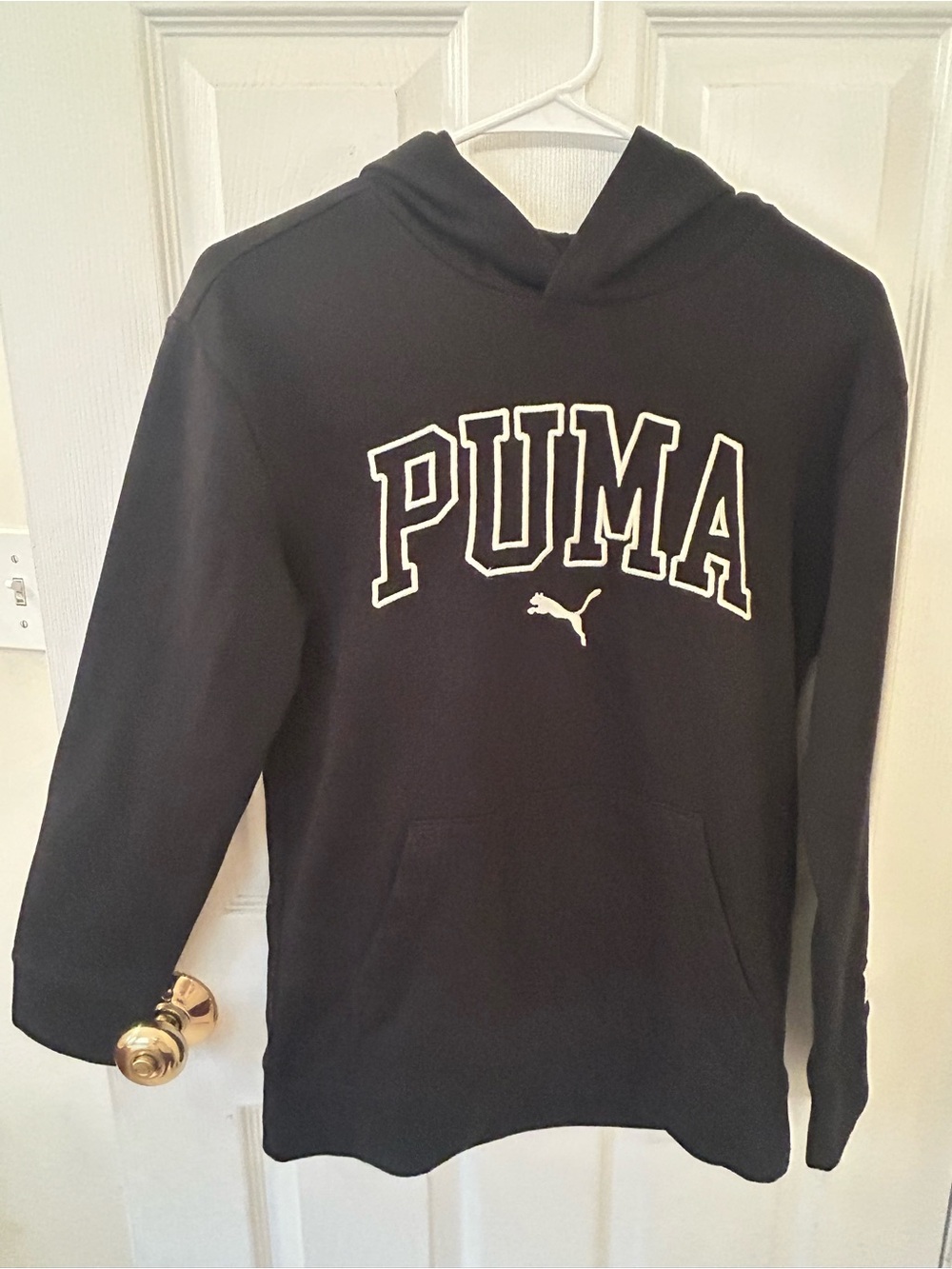 Puma Black Hoodie with White PUMA Arch Logo, Kids size Large